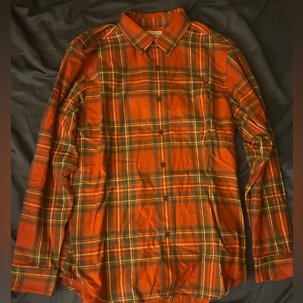 Orange Plaid Button-Up Shirt LL BEAN